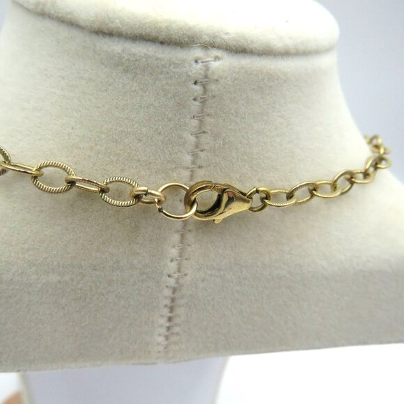 Rose Quartz Necklace 24 " Gold Tone Chain Teardrop Pendant Small Bronze Charm - Picture 4 of 7